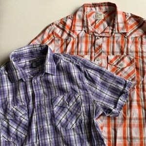 H&M & OLD NAVY Button Down 100% Cotton Plaid Short Sleeve Shirt Bundle Sz Large